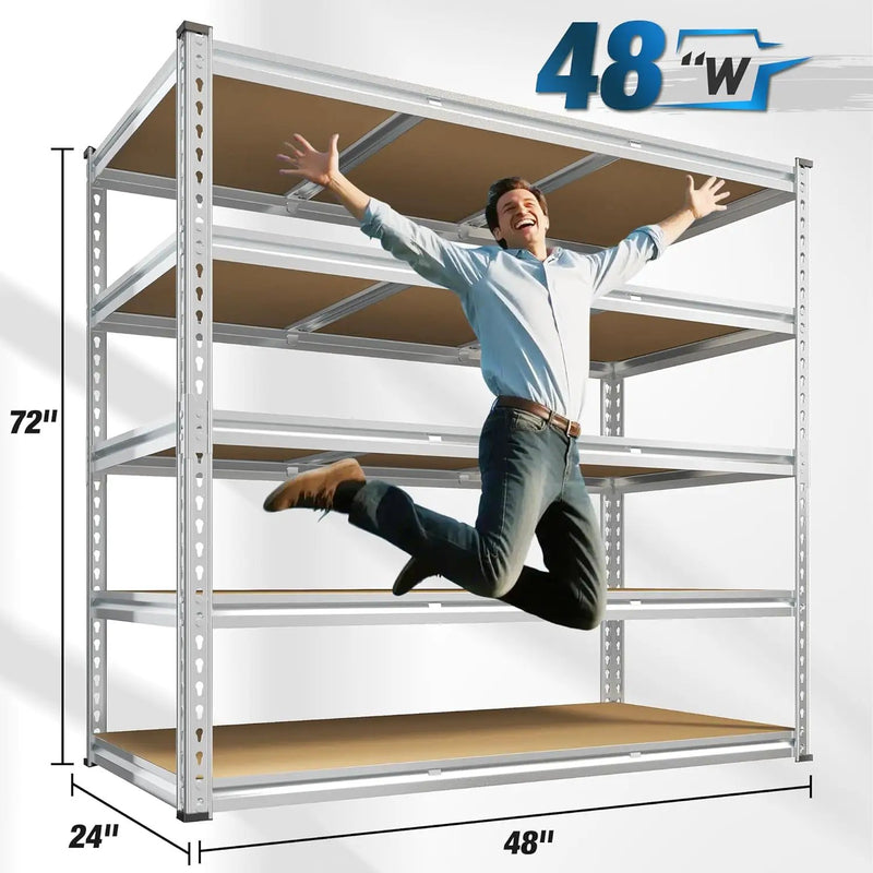 REIBII Garage Shelving, 5 Tier Storage Shelves Load 3020LBS, Adjustable Garage Shelving Heavy Duty, Metal Shelves Unit for Basement, Warehouse, 48" W x 72" H x 24" D, Galvanized by GreenHaven Gardens