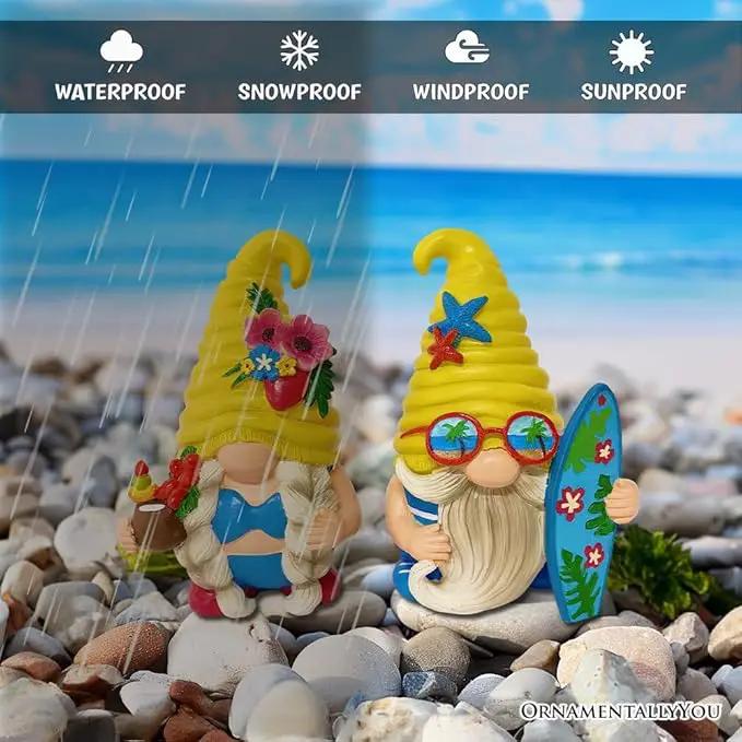 Spring & Summer-Themed Garden Statues – Adorable Outdoor Decor for Lawn, Patio & Porch (Tropical Beach Gnome Duo Figurine Set, Cute 6" Summer Decoration Garden Statue) by GreenHaven Gardens