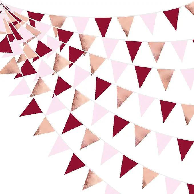 Burgundy Party Decorations Rose Gold Maroon Pink Fabric Triangle Pennant Banner Pink Garnet Flag Bunting Garland for Graduation Wedding Birthday Bridal Shower Bachelorette Anniversary Party Supplies by GreenHaven Gardens