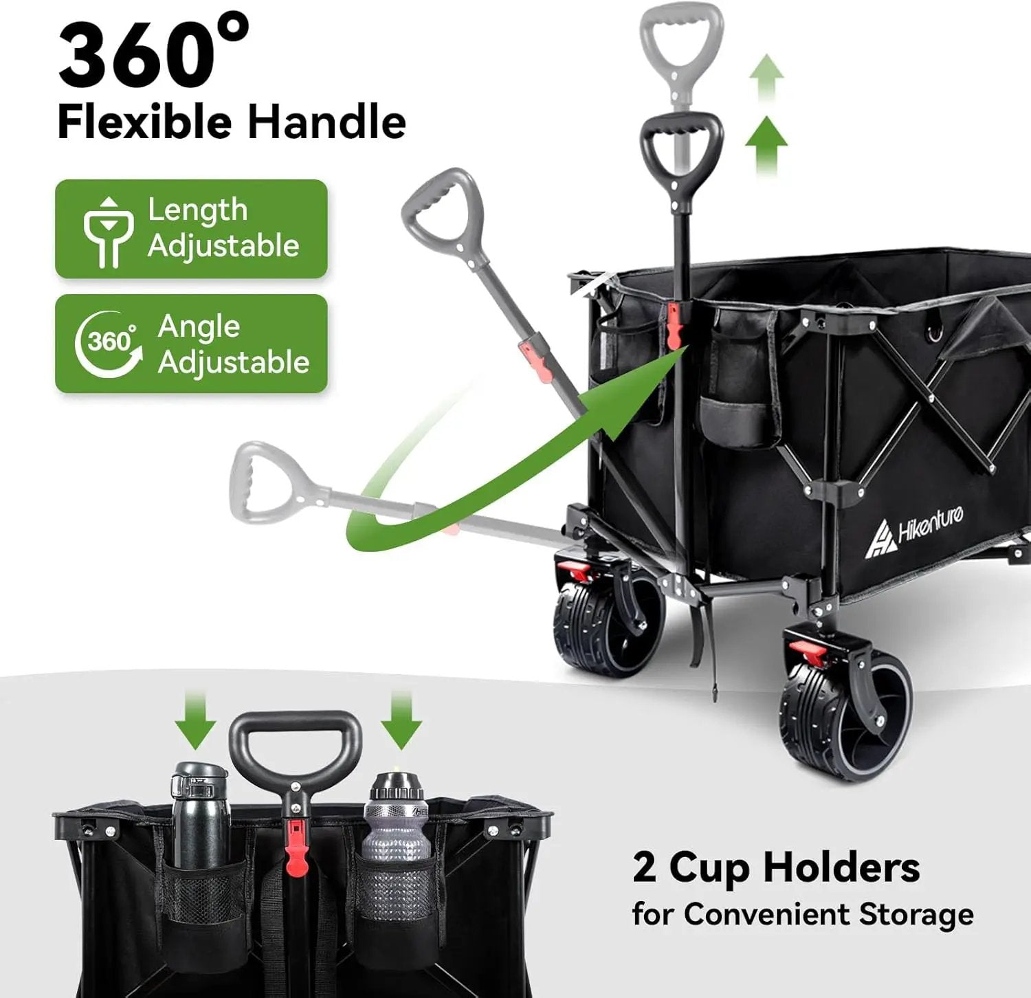 Hikenture Collapsible Wagon Cart, 330lbs Capacity Beach Wagons with Big Wheels for Sand, Heavy Duty Foldable Cart with Brakes, Portable Utility Folding Garden Cart for Outdoor by GreenHaven Gardens