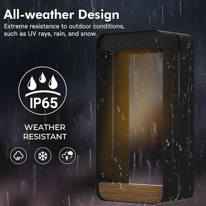 Grand patio Solar Outdoor Power Wall Sconce Shelf Planter, Waterproof Decor LED Wall Light Lamp with Woodgrain for Patio, Porch, Solar Energy, Black(S-Rectangle) by GreenHaven Gardens