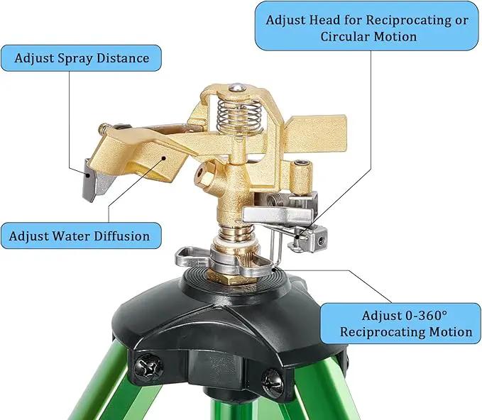Impact Sprinklers on Tripod Base,Heavy Duty Lawn Sprinkler for Yard with 360 Degree Large Area Coverage Irrigation,Brass Sprinklers with Adjustable Head Nozzle,3/4Inch Connector Extension Legs by GreenHaven Gardens