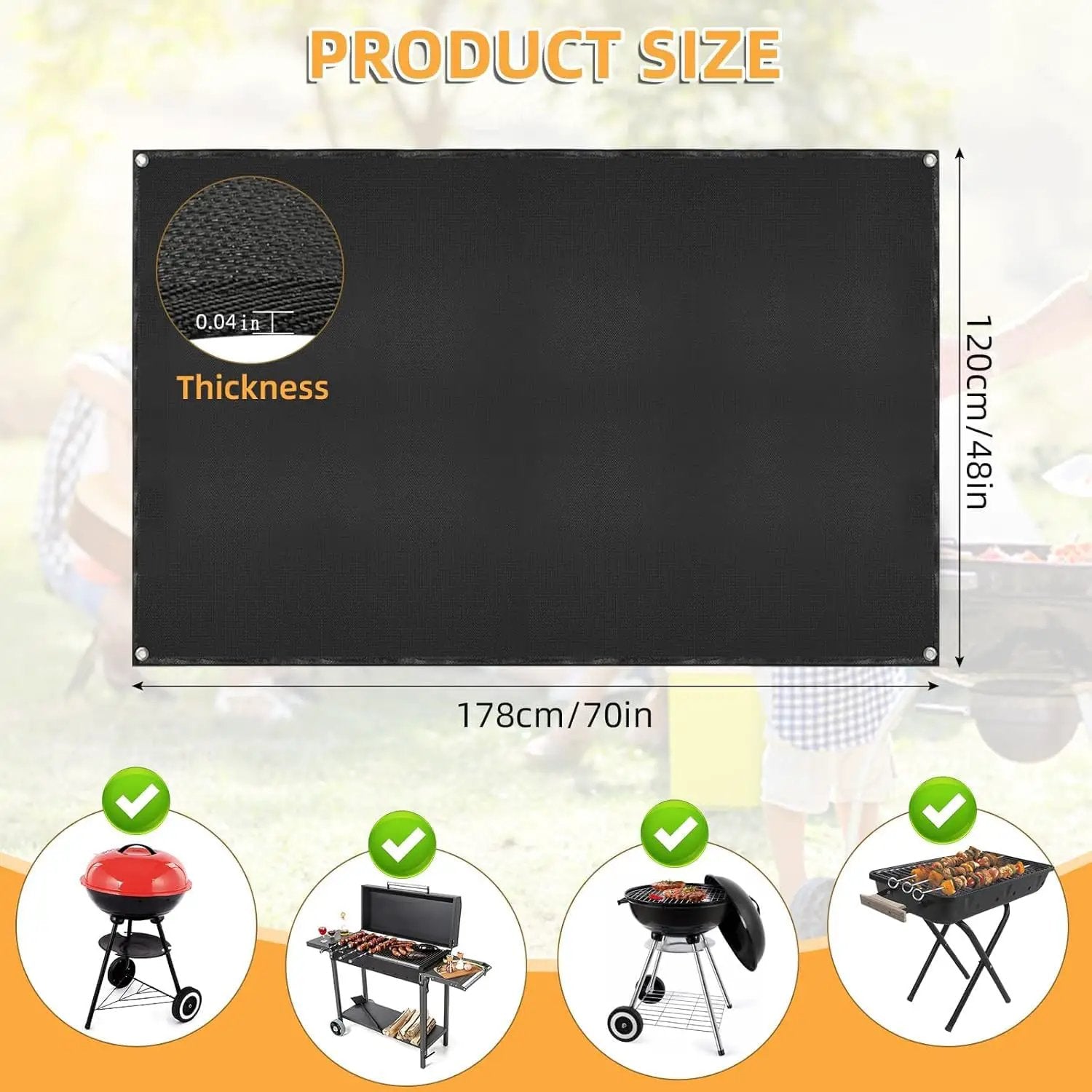 Under Grill Mat for Outdoor Grilling, 70 x 48 inches Double-Sided Fireproof Waterproof BBQ Protector for Deck and Patio Under Grill Mat for Outdoor BBQ by GreenHaven Gardens