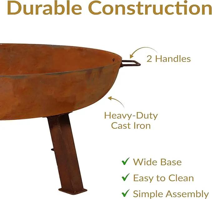 Sunnydaze 34-Inch Cast Iron Heavy-Duty Fire Pit for Outside - Wood-Burning Outdoor Fire Pit Bowl with Handles - Oxidized Finish by GreenHaven Gardens