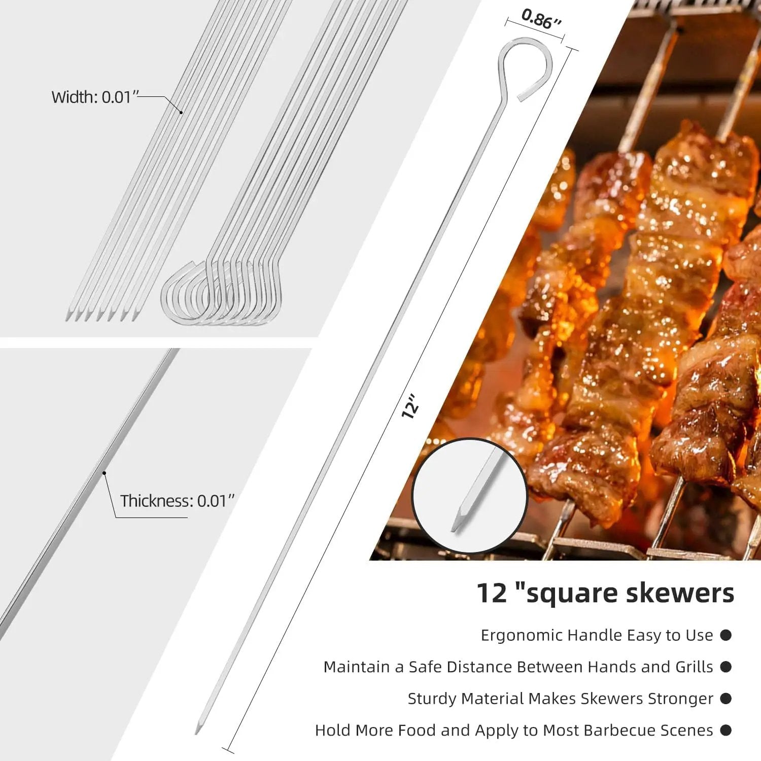 12" 12 Pack - Metal Skewers Reusable Kabob Skewers BBQ Barbecue Skewers for Grilling, Stainless Steel by GreenHaven Gardens