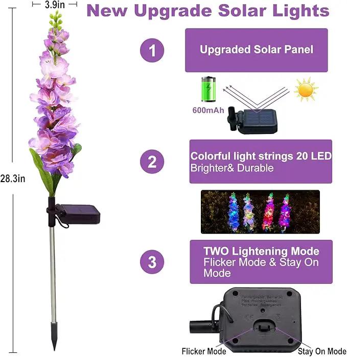 Solar Garden Lights, 6 Pack 20 LEDs Solar Delphinium Flowers Lights Gifts for Mom Grandma Women, Waterproof Solar Outdoor Lights Two Lighting Modes for Wedding Garden Yard Patio Decor by GreenHaven Gardens