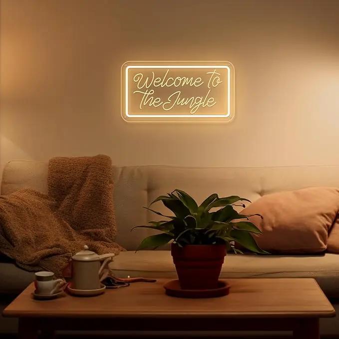 Welcome to the Jungle Neon Sign, Neon Light Sign for Wall Decor Dimmable Warm White LED signs for Bedroom Home Birthday Party Wedding Engagement Garden Man Cave Decor USB Powered by GreenHaven Gardens