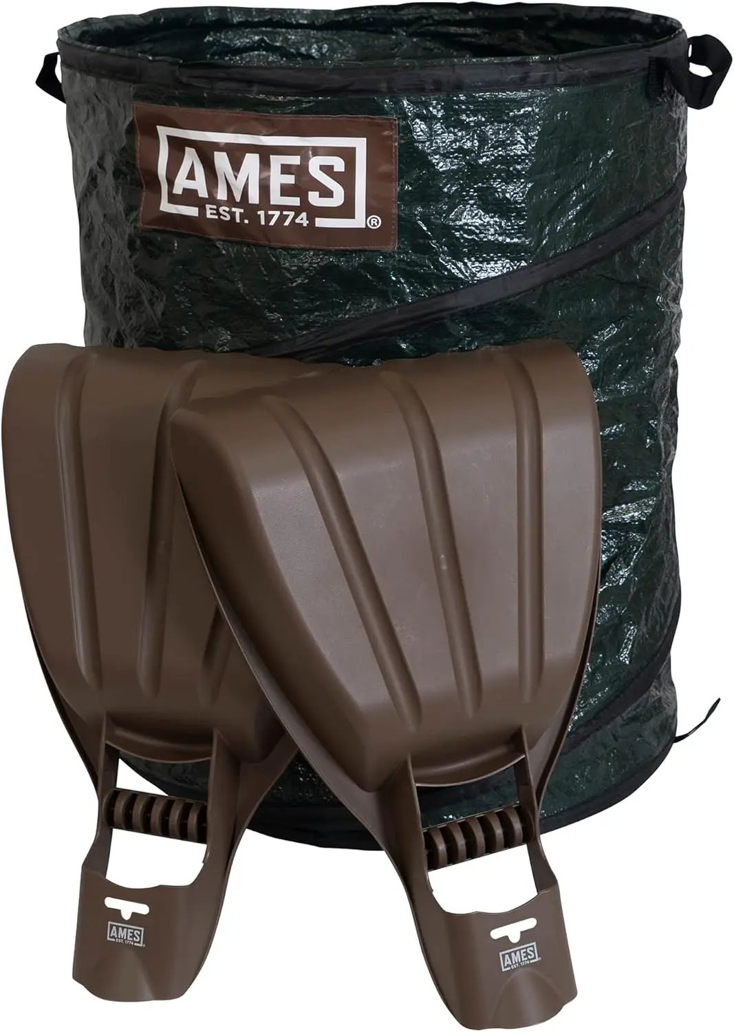 AMES Leaf Scoops Hand Rake Set with Collapsible Pop-Up Garden Waste Bag for Collecting Leaves, Mulch and Debris by GreenHaven Gardens