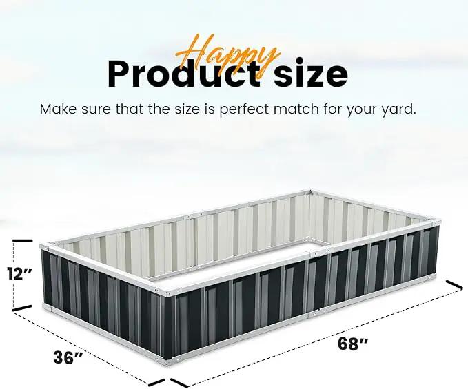 KING BIRD Raised Garden Bed 68"x 36"x 12" Galvanized Steel Metal Outdoor Garden Planter Box Kit with 2 Pairs of Gloves (Dark Grey) by GreenHaven Gardens
