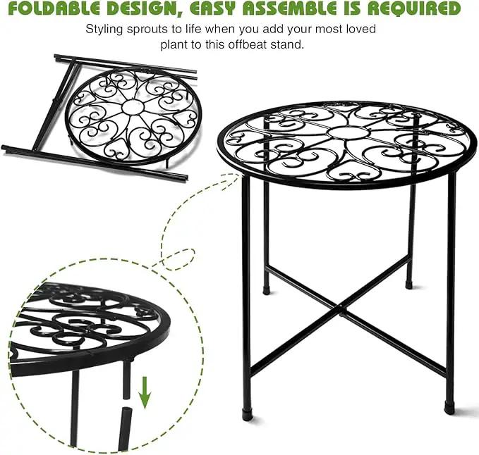 Plant Stand Indoor Outdoor, 15" Tall Flower Pot Stand, Round Metal Corner Plant Stand for Flower Pot, Rustproof Flower Plant Holder for Home, Garden, Patio, Plant Lovers, Housewarming (Set of 1) by GreenHaven Gardens