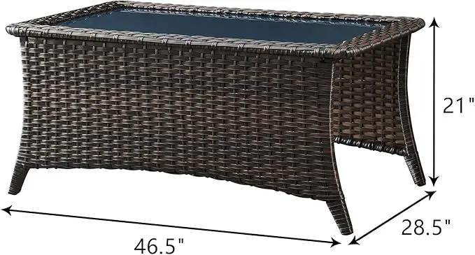 Patio Tables Wicker Coffee Table - Outdoor Rattan Coffee Tables with Glass Top for Patio Proch Deck Balcony Rectangle Brown by GreenHaven Gardens
