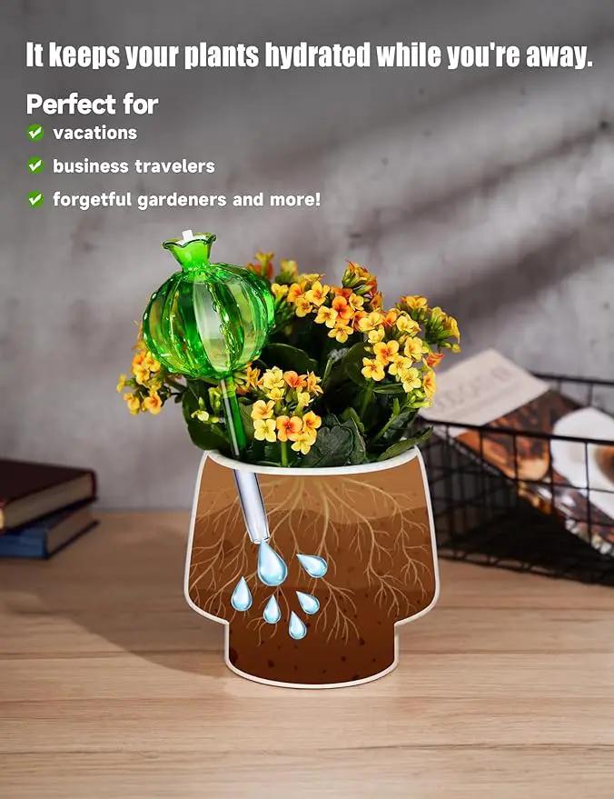 NiHome Cactus-Shaped Glass Plant Self-Watering Globes 6-Pack, Glass Waterer Stakes for Potted Plants, Automatic Mini Irrigation System, Adorable Gardening Tool (Green, 3 Large + 3 Medium) by GreenHaven Gardens