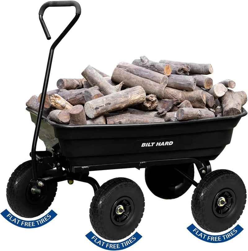 BILT HARD Poly Garden Dump Cart 600 lbs with No Flat Tires, Quick Release, 4 Cu Ft Dump Wagon Heavy Duty for Yard, Outdoor by GreenHaven Gardens
