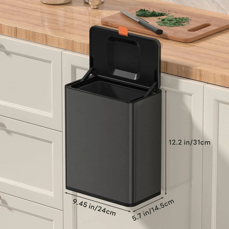 Mbillion Kitchen Compost Bin Hanging Trash Can with Lid 2.1 Gallon Stainless Steel Garbage Can for Kitchen Cabinet Door Mounted Trash Can Under Sink Door RV Bathroom,Brushed Black by GreenHaven Gardens