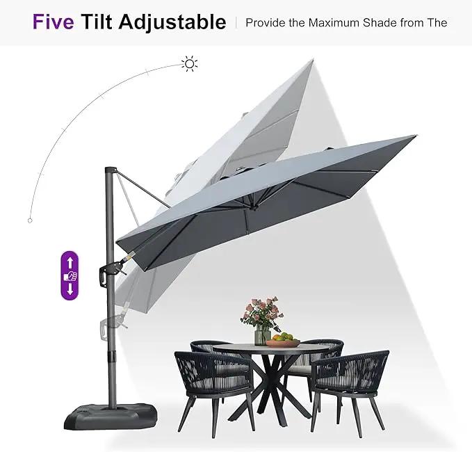 PURPLE LEAF 9 Feet Patio Umbrella with Base Outdoor Cantilever Square Umbrella Aluminum Offset Umbrella with 360-degree Rotation for Garden Deck Pool Patio Light Grey by GreenHaven Gardens