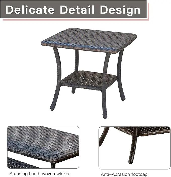 Patio Tables Outdoor Coffee Table - Wicker Rattan Side Tables with 2-Tier Storage Shelf End Table for Porch Deck Balcony Garden Outside Square Brown by GreenHaven Gardens