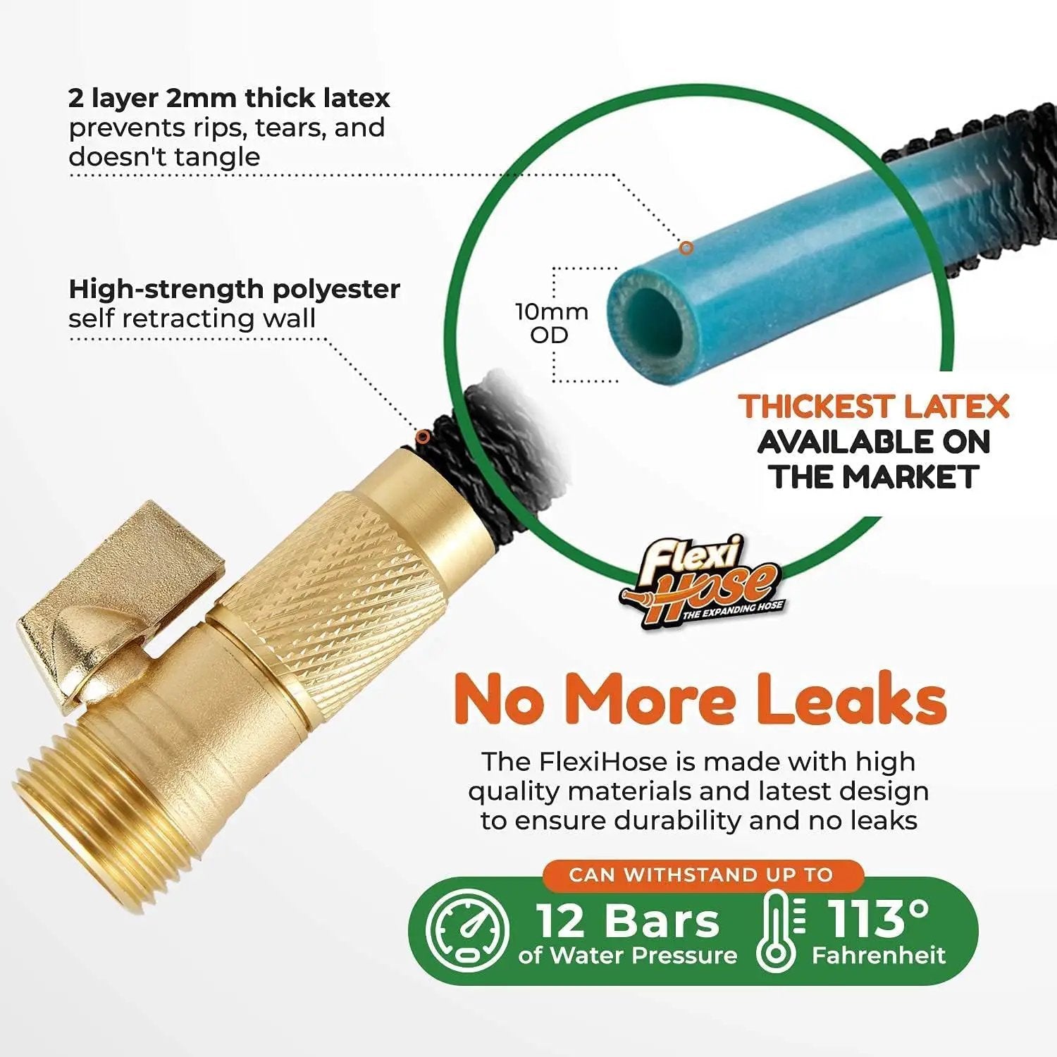 Flexi Hose PLUS with 8 Function Nozzle Expandable Garden Hose, Lightweight & No-Kink Flexible Garden Hose, 3/4 inch Solid Brass Fittings and Double Latex Core, 100 ft Black by GreenHaven Gardens