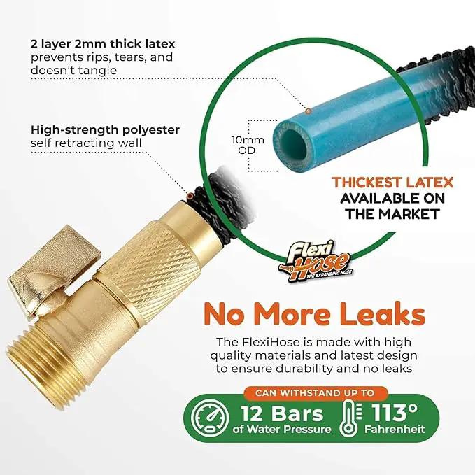 Flexi Hose with 8 Function Nozzle, 50FT - Lightweight Expandable Garden Hose, No-Kink Flexibility, 3/4 Inch Solid Brass Fittings and Double Latex Core by GreenHaven Gardens