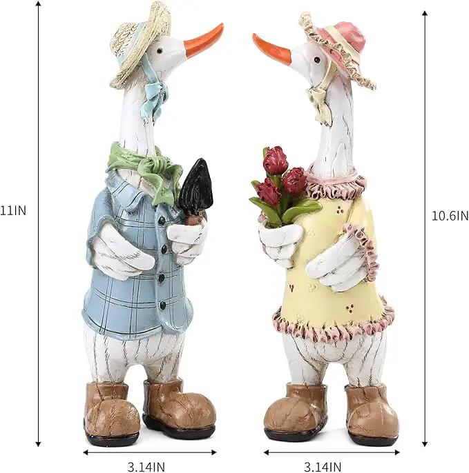 Garden Statues Couple Duck, Funny Cartoon Duck Garden Statues Indoor Outdoor Decorations Cute Ducks Art Décor Goose for Yard Home Garden Patio and Office (2- Pack) by GreenHaven Gardens