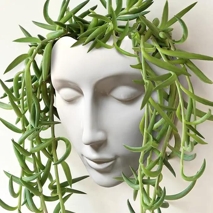 Face Vase,Ceramic Female Form Vase,Modern Sculpture White Planter Pot,Human Face Dried Flower Shaped Vase,Wall Hanging Plant Pot for Home Decor Centerpieces, Office or Outdoor Hanging Decor by GreenHaven Gardens