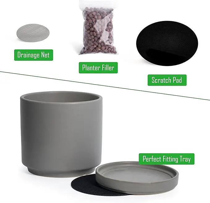 D'vine Dev Set of 2 Plants Pots, 6 Inch Ceramic Planter Pot for Plants with Drainage Hole and Saucer, Speckled Grey, 94-V-C-3 by GreenHaven Gardens