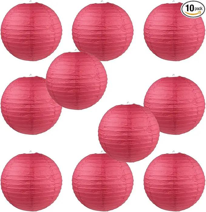 WYZworks Round Paper Lanterns 10 Pack (Red, 14") - Hanging Paper Lanterns Lamp for Wedding, Birthday, Party and Home Decorations with 8", 10", 12", 16" Option by GreenHaven Gardens