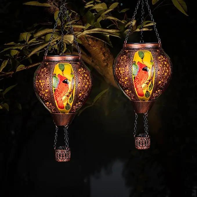 Hot Air Balloon Solar Lantern Outdoor - Flame Hanging Solar Light Waterproof Lanterns for Patio Garden Yard Farmhouse Decor, Great Gift(Cardinal 2) by GreenHaven Gardens