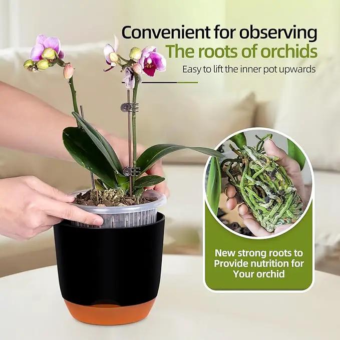 QCQHDU 2 Pack Orchid Pots with Holes for Repotting, Double-Layer and Self Watering Orchid Pot with Good Air Circulation by GreenHaven Gardens