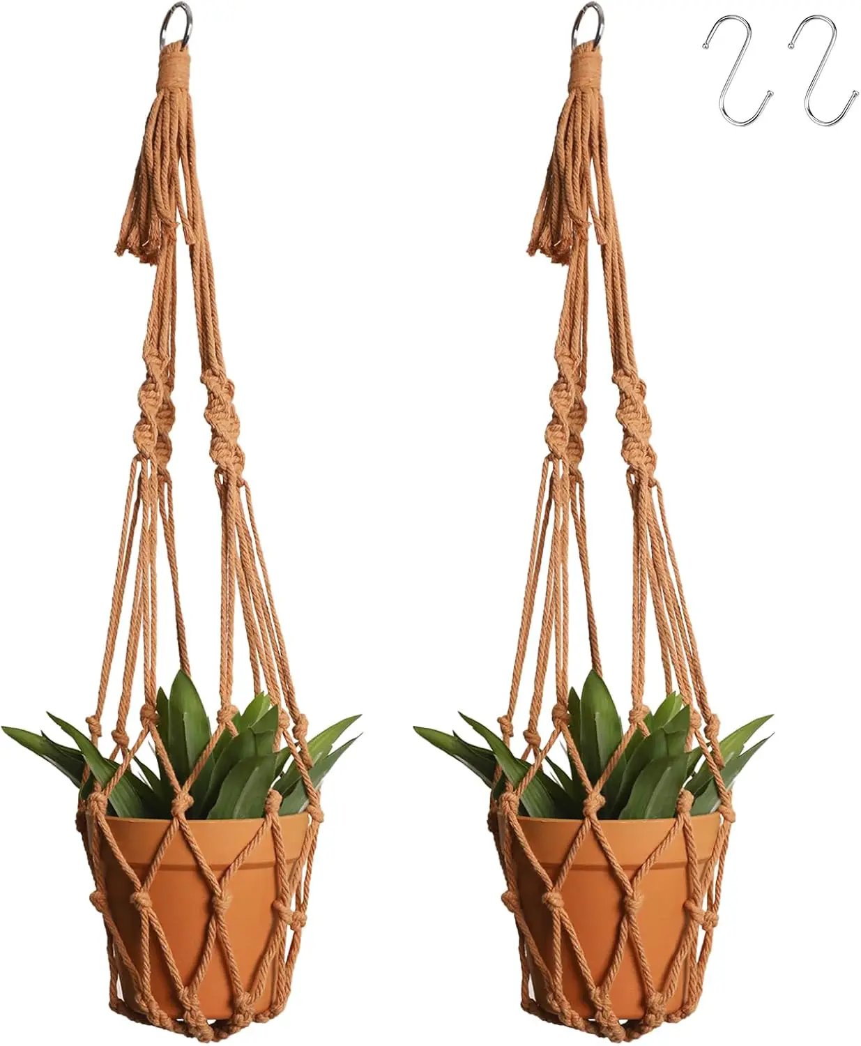Artilady Macrame Hanging Planter for Indoor Plants, Boho Woven Plant Hanger Large Hanging Flower Pot Holders Outdoor Baskets Storage No Tassels Brown Wall Decor by GreenHaven Gardens
