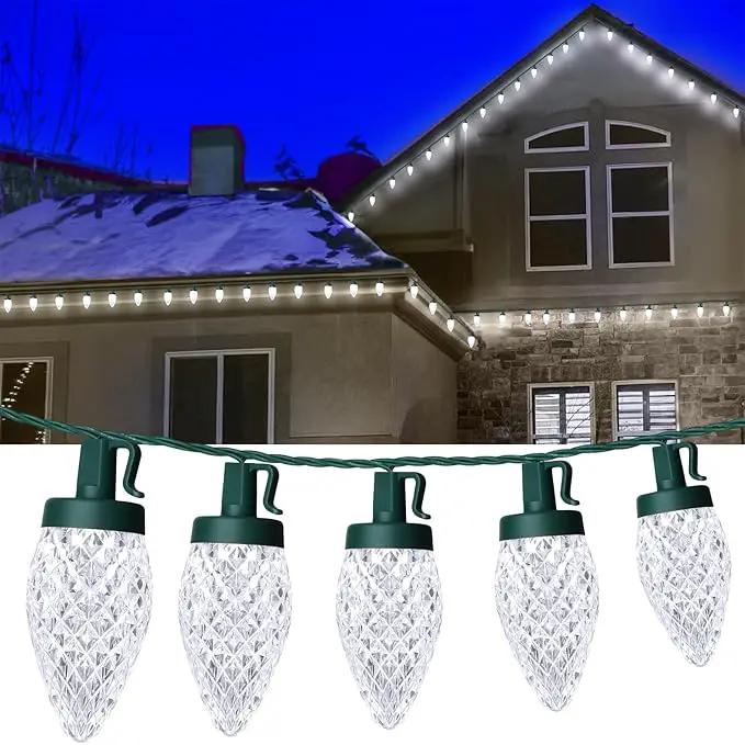 C9 LED Christmas Lights, 134FT 200 Bulbs Outdoor Christmas Decorations for House Waterproof String Lights Extendable Green Wire Fairy Lights for Patio Xmas Garden Party Wedding Indoor Pure White by GreenHaven Gardens