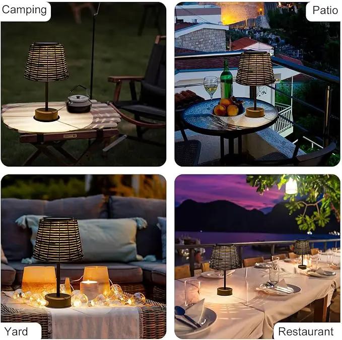Solar Rattan Woven Desk Lamp, Outdoor Table Lamps for Patio, Garden, Bedroom, Living Room (Black) by GreenHaven Gardens