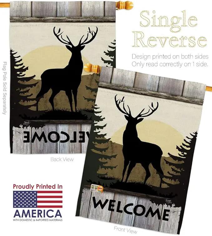 Welcome Deer House Flag Eagle Set Animals Wildlife Outdoor Bear Wolf Pet Nature Farm Animal Creature Small Decorative Gift Yard Banner Made In USA 28 X 40 by GreenHaven Gardens