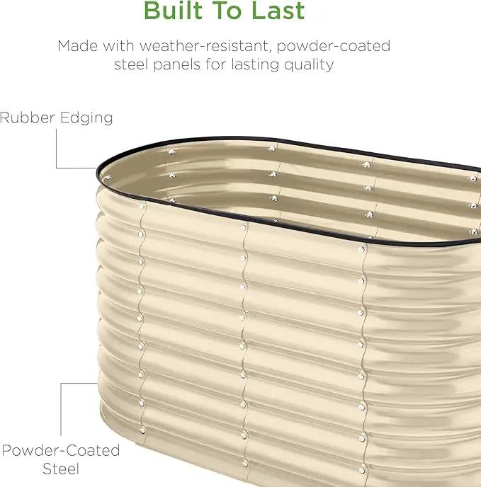 Best Choice Products 4x2x2ft Outdoor Metal Raised Garden Bed, Oval Deep Root Planter Box for Vegetables, Flowers, Herbs, and Succulents w/ 101 Gallon Capacity, Rubber Edge Guard - Beige by GreenHaven Gardens