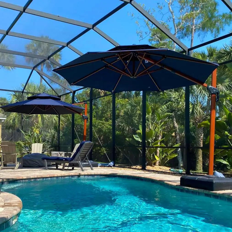 PURPLE LEAF 13ft Patio Umbrella Outdoor Round Umbrellas Large Cantilever Umbrella Windproof Offset Umbrellas Heavy Duty Sun Umbrella for Garden Deck Pool Patio, Navy Blue by GreenHaven Gardens