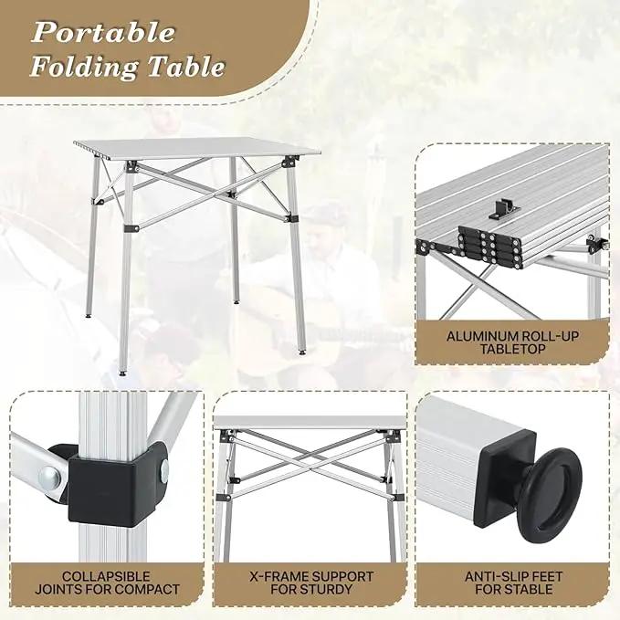 Athena Collection Foldable Camping Table, 28" Small Aluminum Outdoor Folding Camp Table with Roll Up Tabletop and Carry Bag, Lightweight and Portable for Outdoor Camping Picnic Grilling, Silver by GreenHaven Gardens