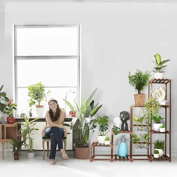 XXXFLOWER Plant Stand Indoor Outdoor Wood Plant Shelf for Multiple Plants ，Large Plant Rack for Window Garden Balcony Patio Porch Living Room (Brown-8 Potted) by GreenHaven Gardens