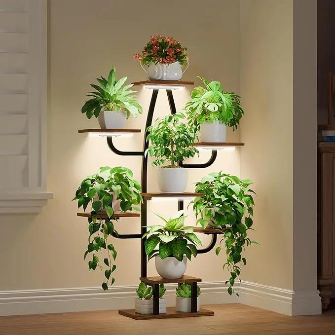 Indoor Plant Stand with Grow Light - 8 Tier Plant Shelf indoor, 43" Corner Stand with Multiple Tiers, Cactus Flower Holder for Living Room, Patio, Hallway by GreenHaven Gardens