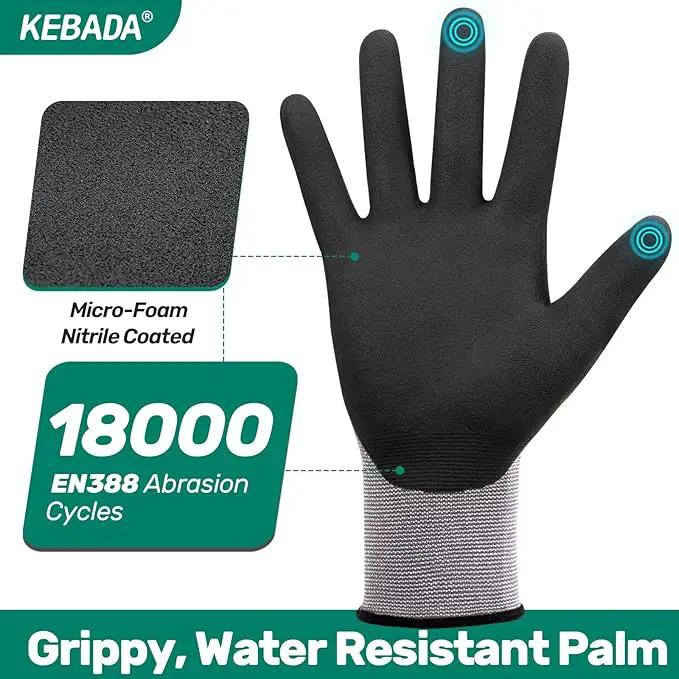 Kebada W2 Safety Work Gloves, Micro-Foam Nitrile Coated Gloves, Touchscreen,Ideal for Package Handling, Gardening, Construction, 1 Pair Medium by GreenHaven Gardens