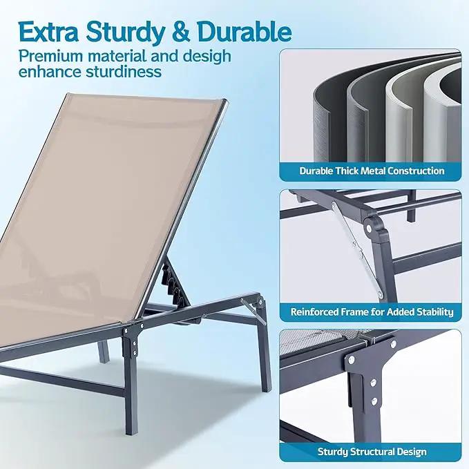 Outdoor Chaise Lounge Chair Set of 2, Foldable & Assemble-Free, 6 Adjustable Positions, Durable Rust-Resistant Frame, Portable Outdoor Pool Lounge Chairs for Pool Patio Beach, Khaki by GreenHaven Gardens