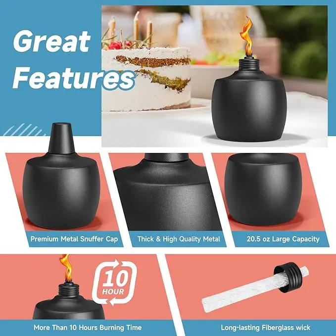 4-Pack Citronella Tabletop Torches, 21.5 oz Table Top Torches for Outdoor, Metal Oil Burner Candles, Garden Torches with Fiberglass Wick for Yard, Patio, Deck, Garden, Party, Landscape by GreenHaven Gardens