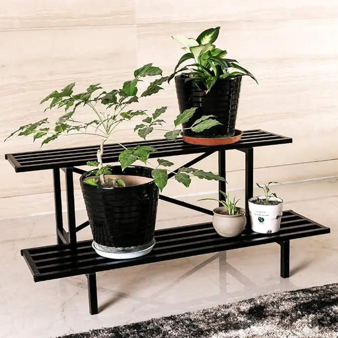 Zhongma 2 Tier Sturdy Metal Plant Stand Heavy Duty Plant Holder for Home Indoor and Outdoor,L45.67 x W17.5 x H14 inch, 440 LBS Capacity & Heavy Duty Construction … by GreenHaven Gardens