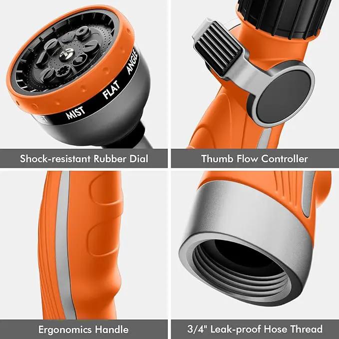 RESTMO Watering Wand Heavy Duty, Metal Garden Hose Wand with 10 Spray Patterns, 15-Inch Long Hose Nozzle Sprayer with Thumb Flow Control, Ideal to Water Hanging Baskets and Shrubs, Orange by GreenHaven Gardens