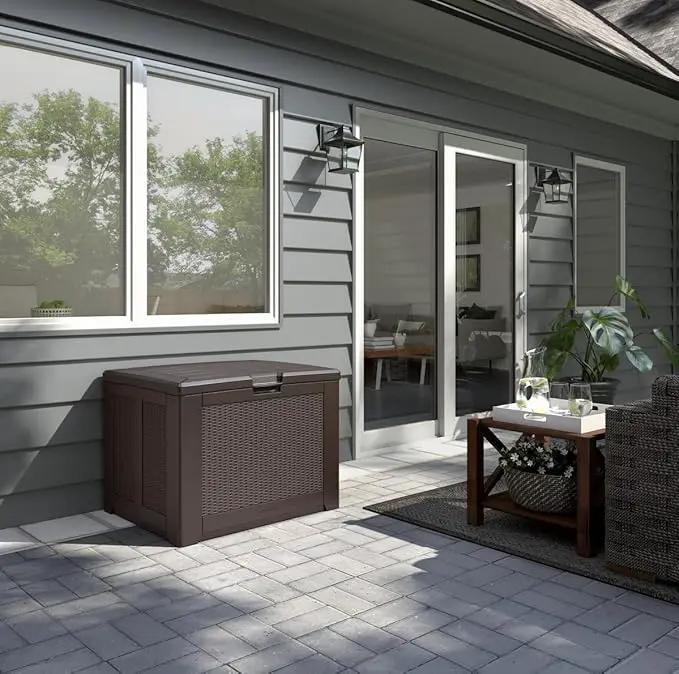Rubbermaid Medium Resin Outdoor Storage Deck Box (74 Gal) Weather Resistant Brown Deck Organization for Home/Backyard/Pool Chemicals/Toys/Garden Tools/Porch/Patio Cushions by GreenHaven Gardens