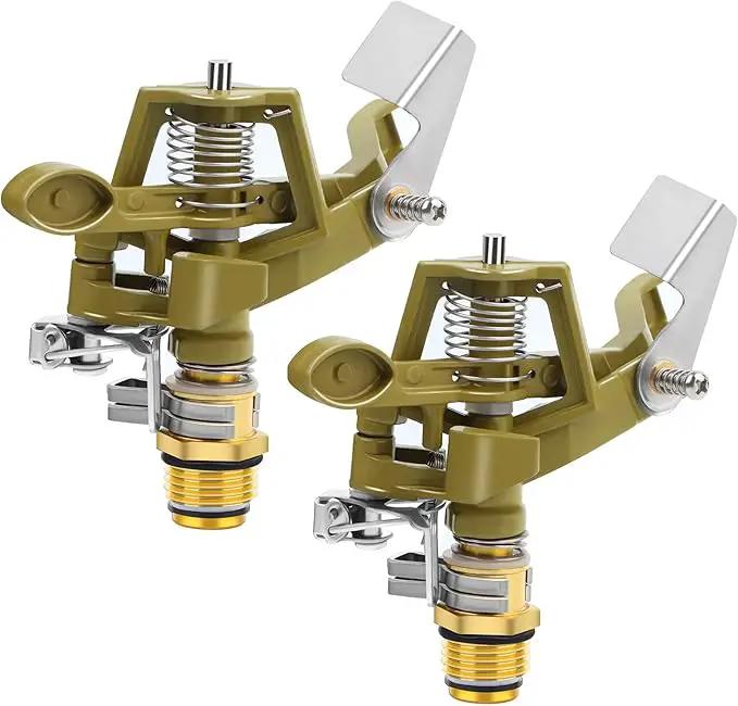 2 Pieces 1/2 Inch Brass Impact Sprinkler, Heavy Duty Sprinkler Head with Nozzles, Adjustable 0-360 Degrees Watering Sprinklers for Yard, Lawn and Grass Irrigation by GreenHaven Gardens