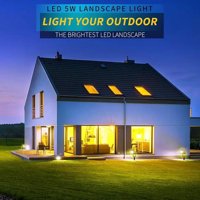LED Landscape Lights,5W 120V AC Outdoor Pathway Garden Yard Spotlight,IP65 Waterproof Garden Flood Light,Outdoor Spotlight with Stake,UL Cord 5-ft with Plug (Pack of 4, Daylight White) by GreenHaven Gardens