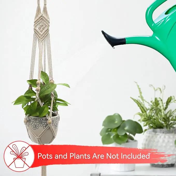 USLAI Macrame Plant Hanger Indoor Outdoor, Up to 4-15 inch Pot, Heavy 20lb Planters, Extra Long Strong Hanging Planter Basket, Boho Home Decor, 41 Inch, Ivory, Set of 2 (POTS NOT Included) by GreenHaven Gardens