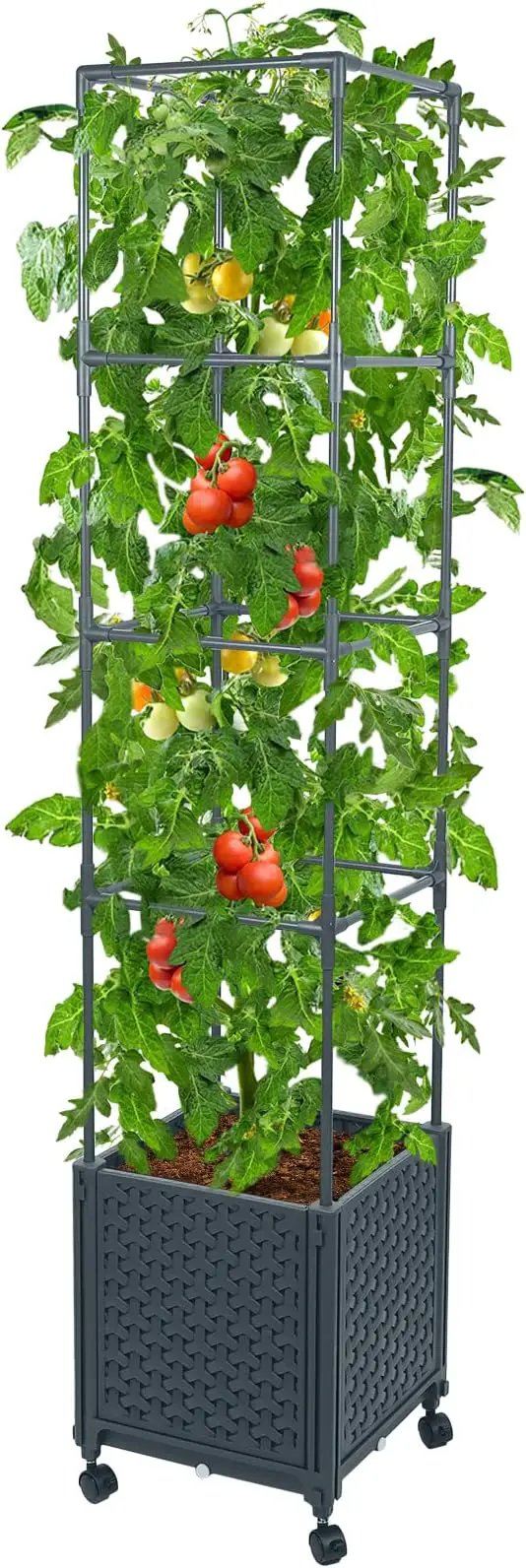 GREEN MOUNT Raised Garden Bed Planter Boxes with Trellis for Climbing Vegetables Plants, 56.7" Tomatoes Planters Outdoor Tomato Cage w/Wheels by GreenHaven Gardens