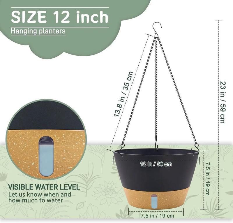 ZMTECH 12 Inch Hanging Planters for Indoor Plants, 2 Pack Self Watering Hanging Planter with Visual Reservoir, Hanging Pots for Plants Outdoor with Drainage Hole and Plant Hanger(Gray) by GreenHaven Gardens