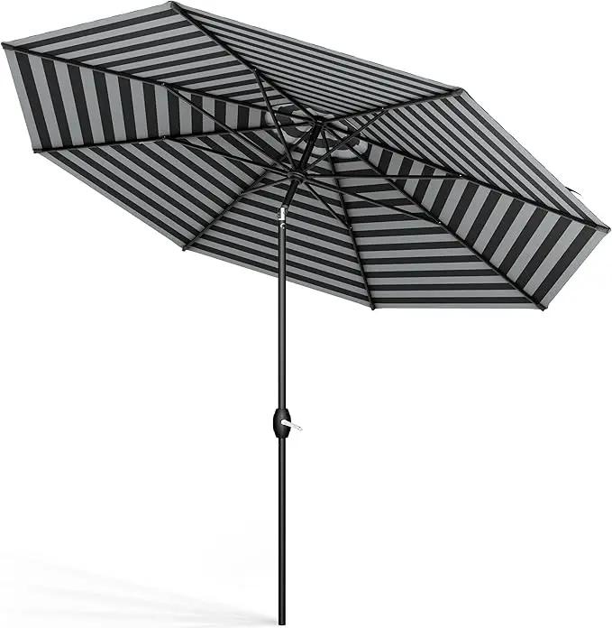 Midtown Umbrellas Sunbrella Umbrella 8 Feet Outdoor Umbrella With Sunbrella Black & White Acrylic Fabric - Auto-Tilt Aluminum Frame Patio Umbrella For Backyard, Deck, Garden, Pool - Black Pole by GreenHaven Gardens