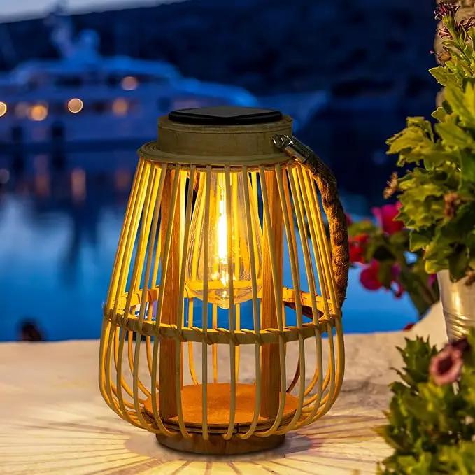 Solar Lanterns Outdoor Hanging Lights Waterproof Rattan Bamboo Solar Powered Light with Twine Handle Decorative Garden Table Lamp for Patio Yard Tabletop Tree Pathway Home Decoration by GreenHaven Gardens
